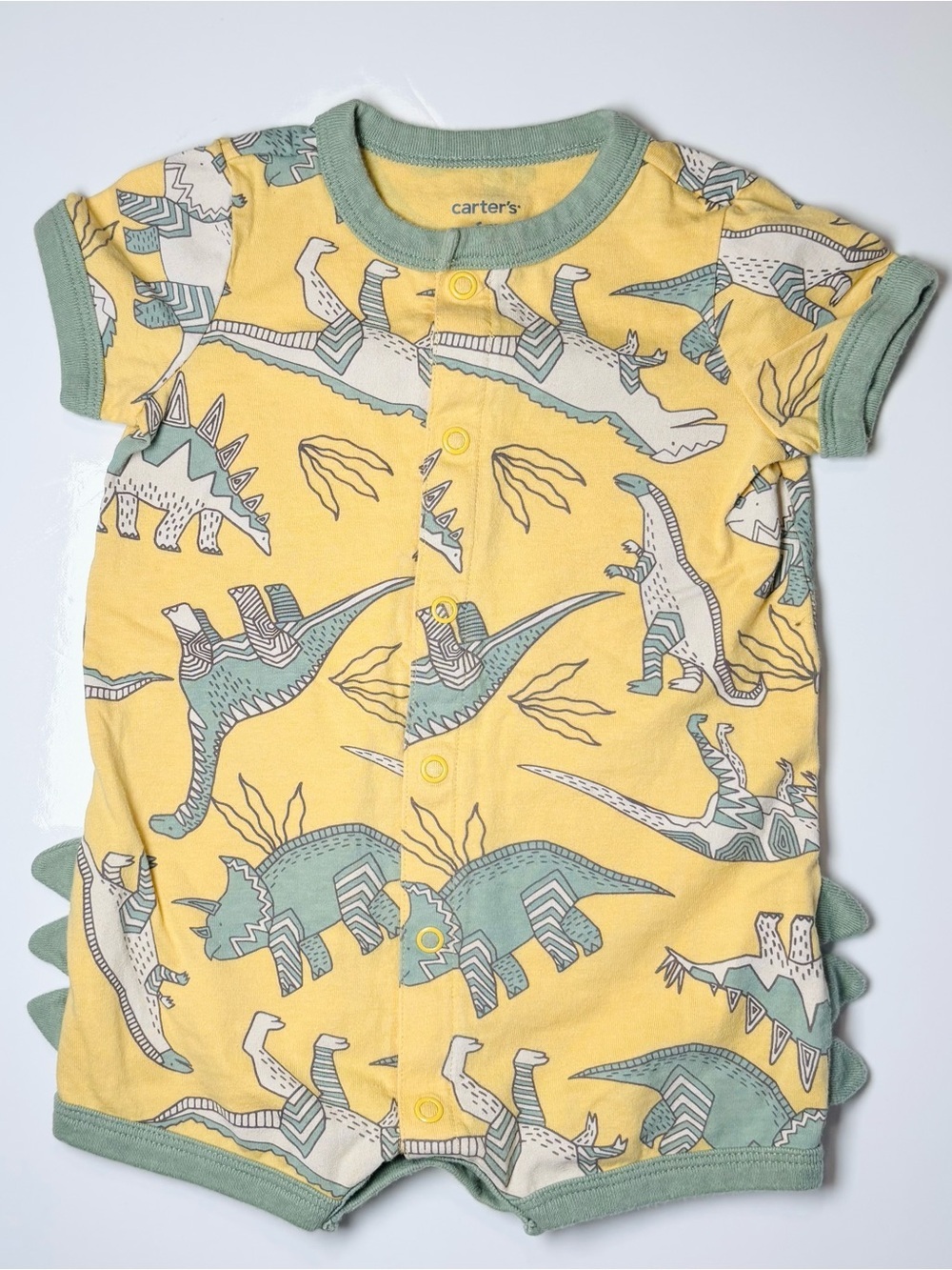 5/15$ Carter's Yellow Dinosaur Romper with 3D Spikes 6 Months Green Safari